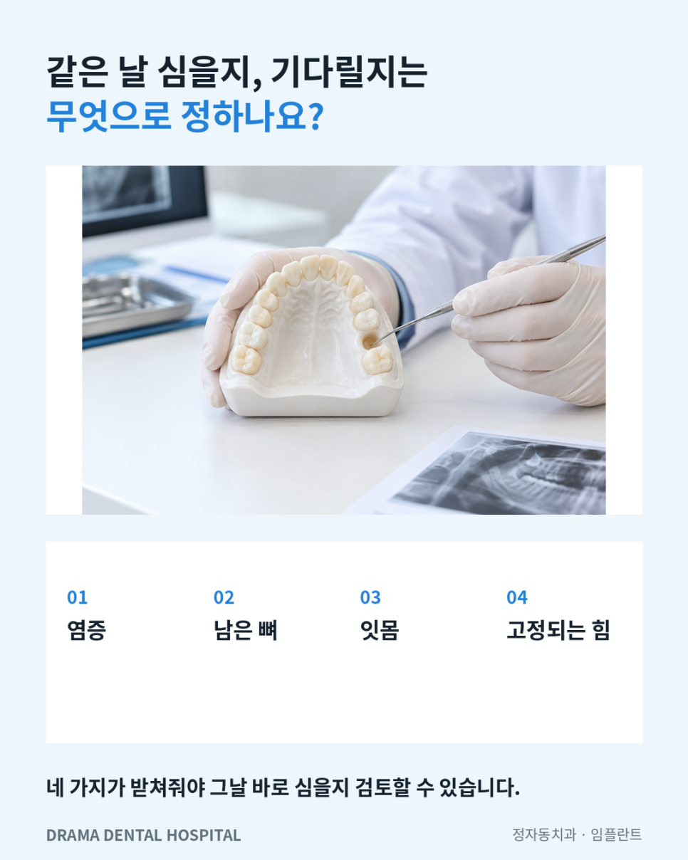 이를 뺀 날 바로 임플란트를 심어도 될까요? 정자동치과에서는 이걸 먼저 봅니다
