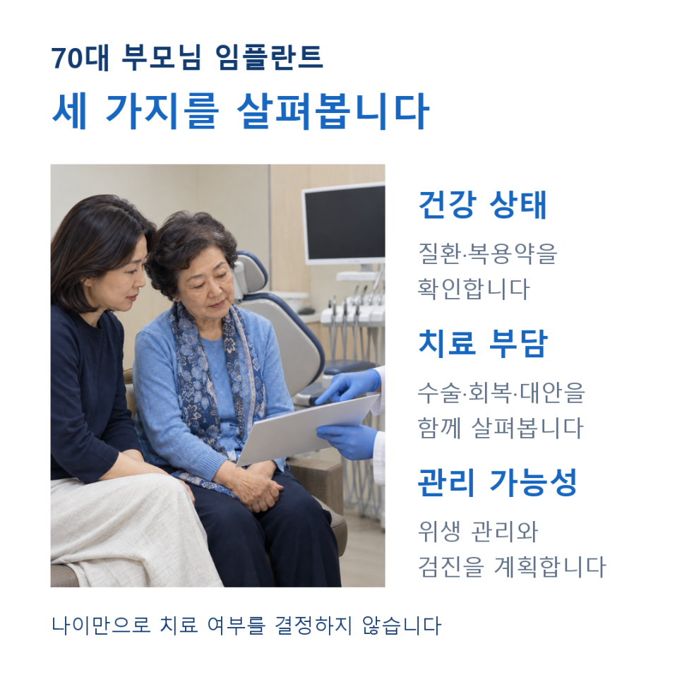 정자역치과, 70대 부모님 임플란트는 어떤 기준으로 골라야 할까요?