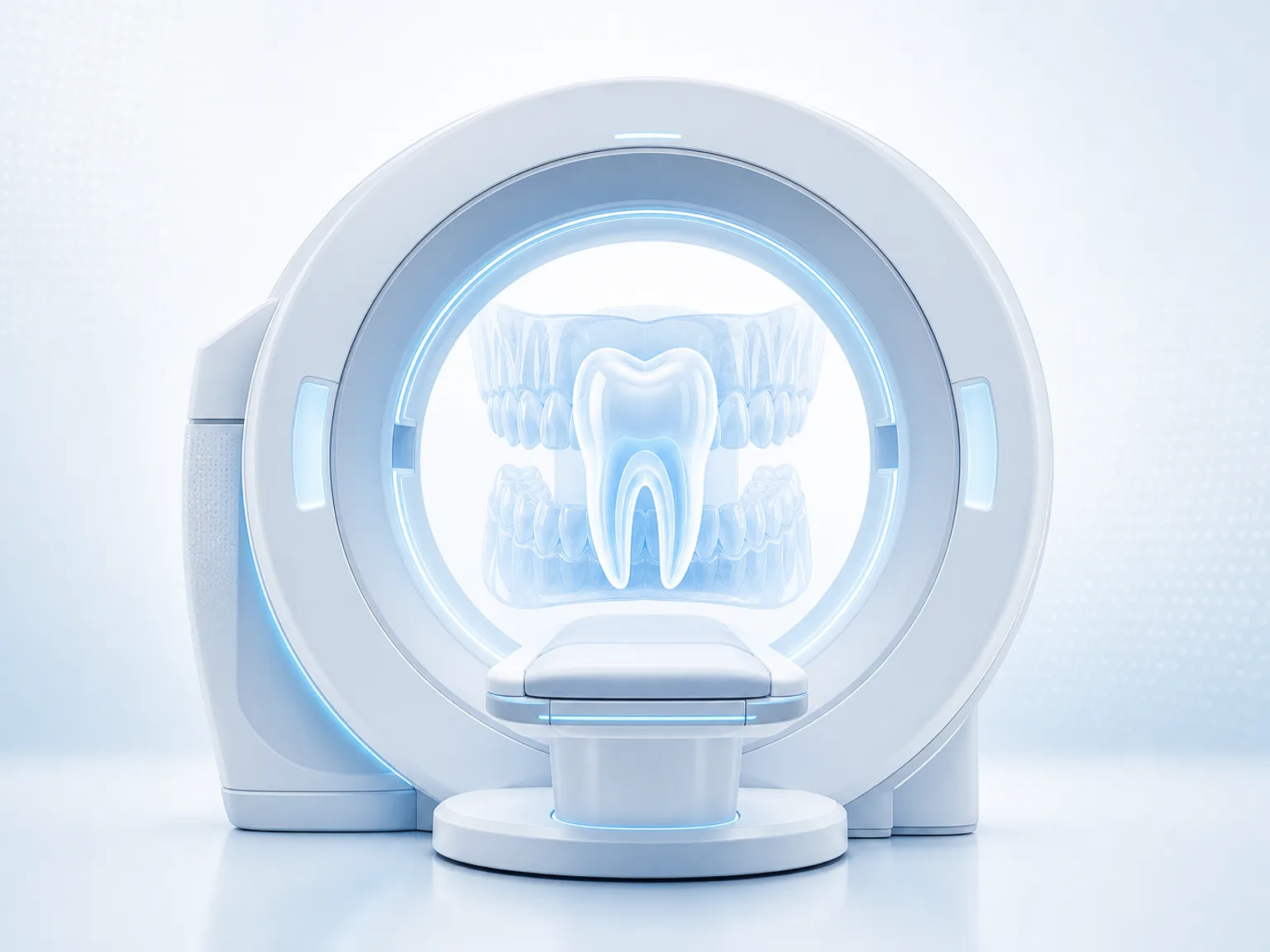 턱관절 정밀 검사를 상징하는 3D CT 스캐너 이미지